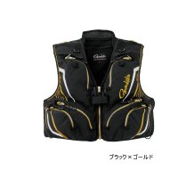 ≪'25年3月新商品！≫ がまかつ ショートハーフメッシュベスト GM-2332 ブラック×ゴールド Mサイズ [3月発売予定/ご予約受付中]