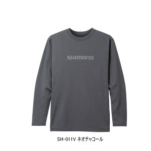 画像: ≪'23年9月新商品！≫ シマノ コットン ロゴ ロングスリーブ SH-011V ネオチャコール Mサイズ [9月発売予定/ご予約受付中]