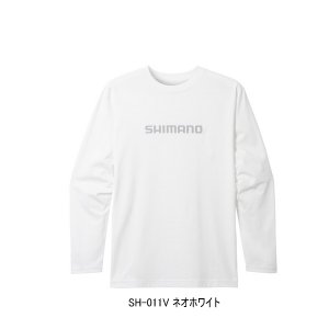 画像: ≪'23年9月新商品！≫ シマノ コットン ロゴ ロングスリーブ SH-011V ネオホワイト Sサイズ [9月発売予定/ご予約受付中]