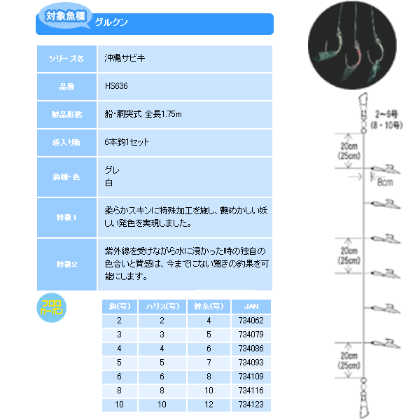 画像: ハヤブサ 沖縄サビキ ぐるくんサビキ ケイムラMIXスキン 6本鈎 HS636 6本鈎1セット 8号 (ハリス 8号) 【10点セット】