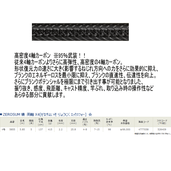 画像: ≪新商品！≫ 宇崎日新 ゼロサム 磯 両軸 X4 4号-585 【保証書付き】