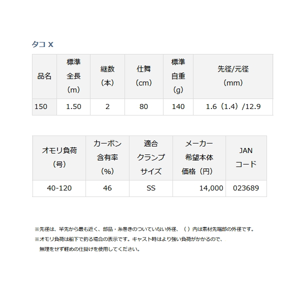 画像: ダイワ タコ X 150 〔仕舞寸法 80cm〕