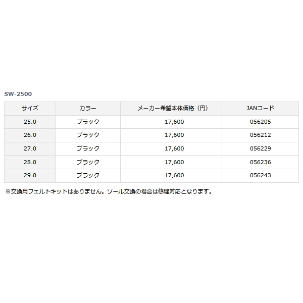 ダイワ ソルトウェーディングシューズ SW-2500 ブラック 25.0cm