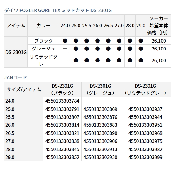 画像: ≪'23年5月新商品！≫ ダイワ フォグラー ゴアテックス ミッドカット DS-2301G リミテッドグレー 26.5cm