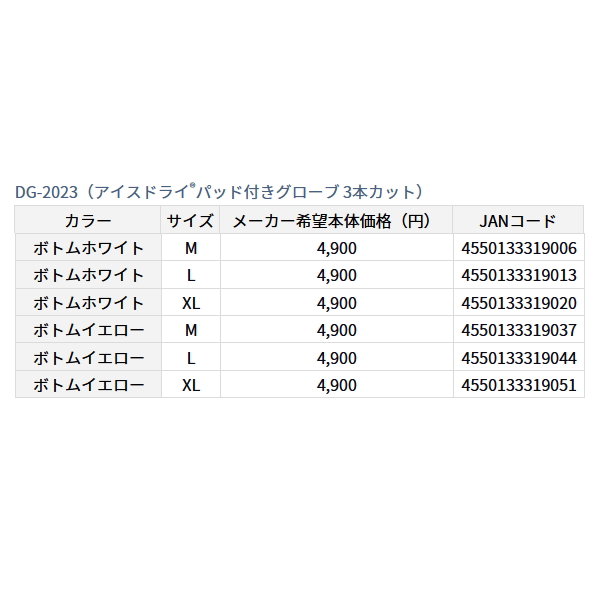 画像: ≪'23年4月新商品！≫ ダイワ アイスドライ(R) パッド付きグローブ 3本カット DG-2023 ボトムイエロー XLサイズ