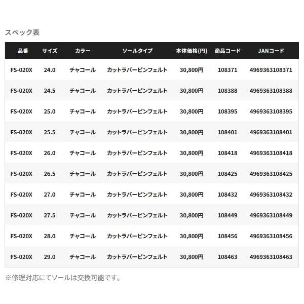 画像: ≪'24年3月新商品！≫ シマノ ドライロックシューズ カットラバーピンフェルト FS-020X チャコール 29.0cm [3月発売予定/ご予約受付中]