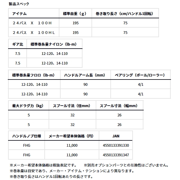 画像: ≪'24年4月新商品！≫ ダイワ バス X 100HL(左) 【小型商品】