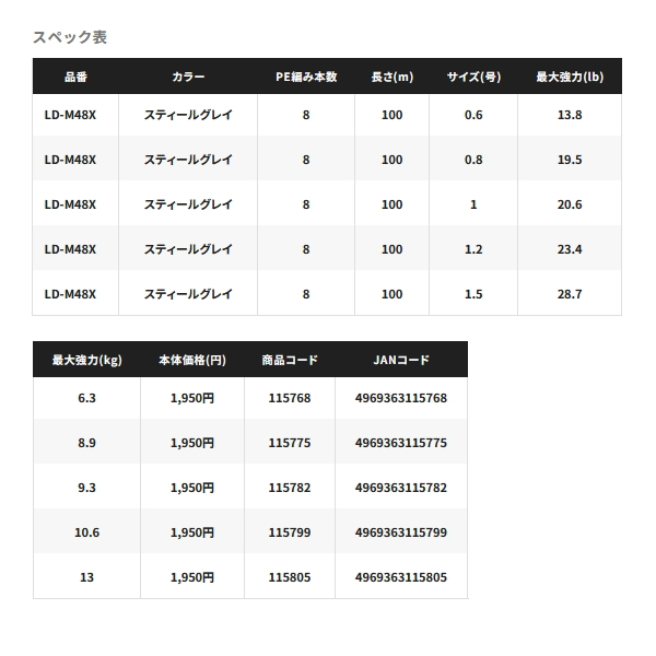 画像: ≪'24年3月新商品！≫ シマノ ハードブル 8+ LD-M48X 100m 4号 スティールグレイ