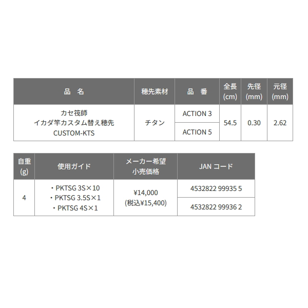 画像: ≪パーツ≫ 黒鯛工房 カセ筏師 イカダ竿カスタム替え穂先 カスタム-KTS ACTION 5 〔全長 54.5cm〕