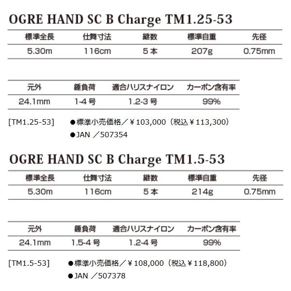 画像: 釣武者 オウガ ハンド SC B チャージ TM1.5-53 〔仕舞寸法 116cm〕