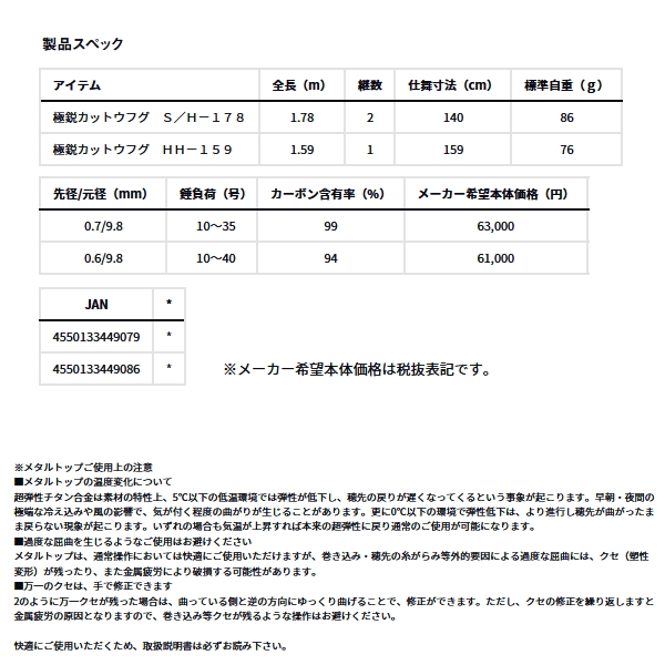 画像: ≪'24年6月新商品！≫ ダイワ 極鋭カットウフグ S/H-178 〔仕舞寸法 140cm〕 【保証書付き】