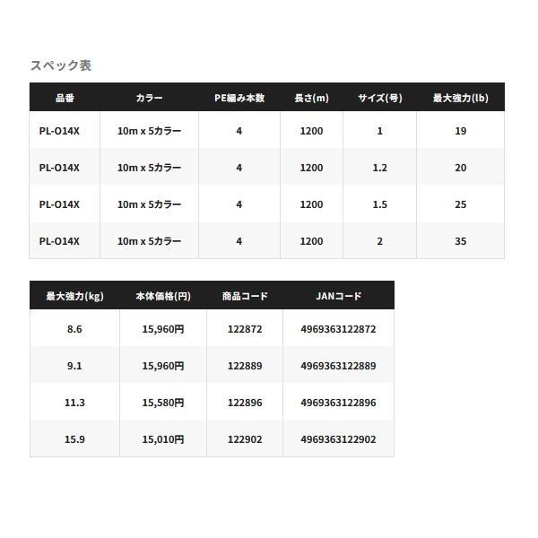 画像: ≪'24年7月新商品！≫ シマノ オシアジガー MX4 PE PL-O14X 1200m 1.2号 10m×5カラー