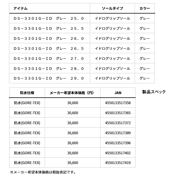 画像: ≪'24年10月新商品！≫ ダイワ ゴアテックス オフショアシューズ ハイカット DS-3301G-ID グレー 26.0cm