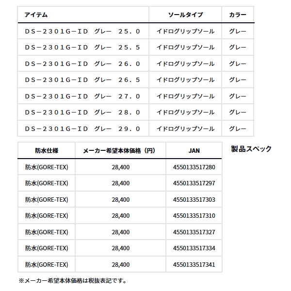 画像: ≪'24年10月新商品！≫ ダイワ ゴアテックス オフショアシューズ ミッドカット DS-2301G-ID グレー 29.0cm